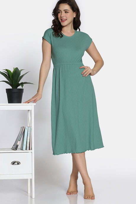Zivame 2 Mile Fashion Knit Poly Mid Calf Length Nightdress - Granite Green — image 3